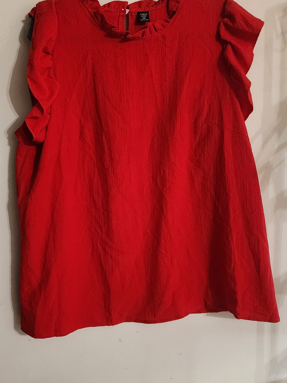 Shein Curve Vibrant Red Ruffle Sleeve Blouse Size 1XL